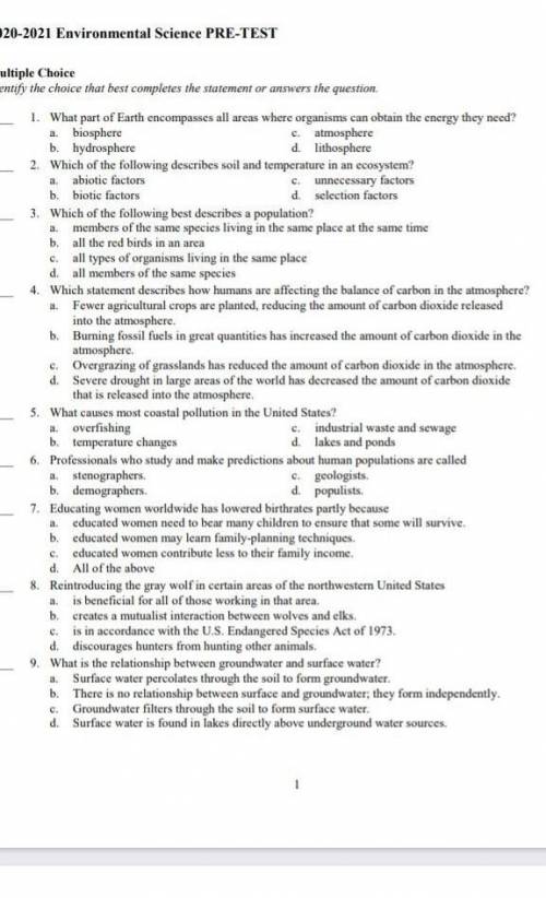 Can someone please help me with these questions for environmental science.​