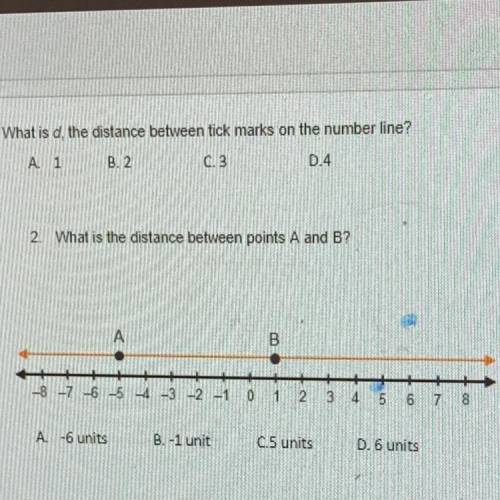 2. What is the distance between points A and B?

A. -6 units
B. -1 unit
C. 5 units
D. 6 units