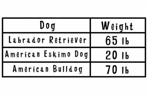 Here is a chart showing average individual weights for different dog breeds. What is the total weig