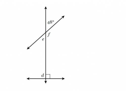 Find the measures of these missing angles.
d=
e=
f=
(All answers are in degrees)
