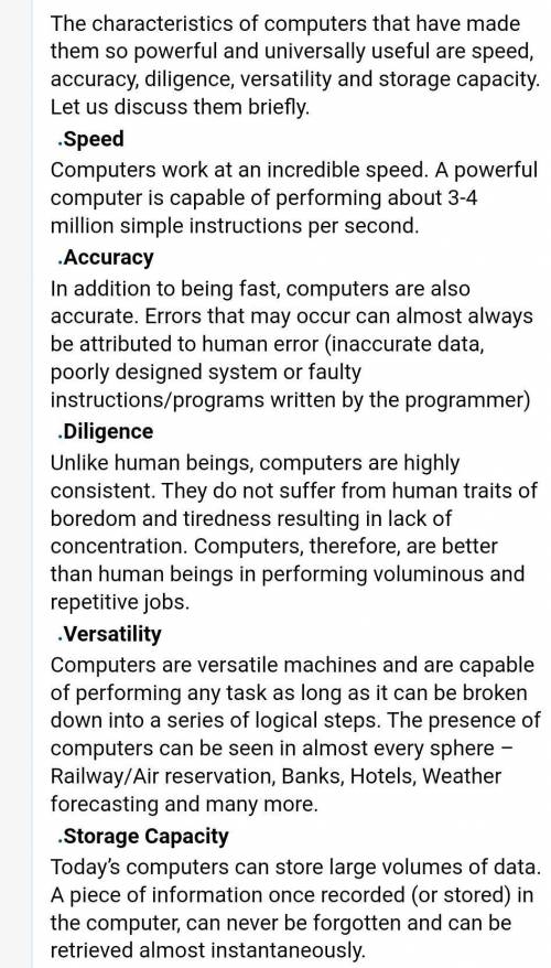 Explain all the characteristics of computer​