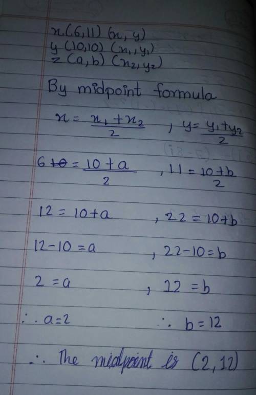 What’s the midpoint between x(6,11)an y(10,10)