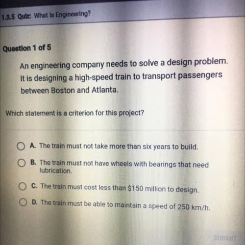 1 1.3.5 Quiz: What is Engineering?

WA :
Question 1 of 5
An engineering company needs to solve a d