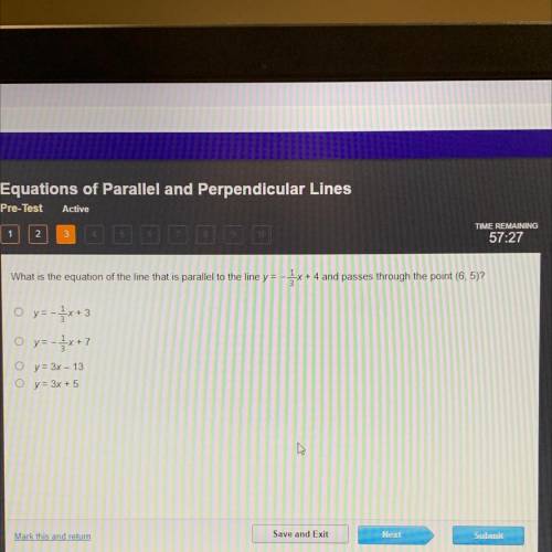 What is the equation of the line that is parallel to the line y = -4x + 4 and passes through the po