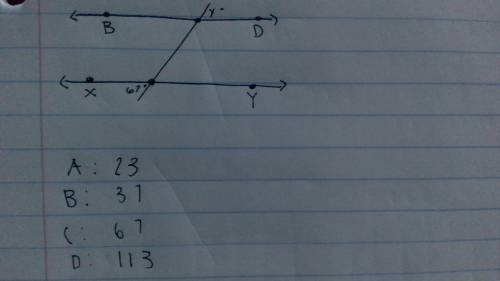 In the diagram below BD is parellel to XY what is the value of y ?