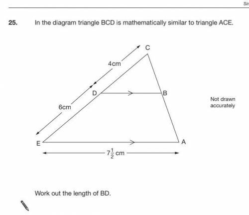 In the diagram triangle BCD is mathematically similar to triangle ACE