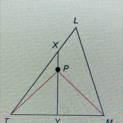 Select the correct answer.

In triangle LTM, segment XY is the perpendicular bisector of side TM.