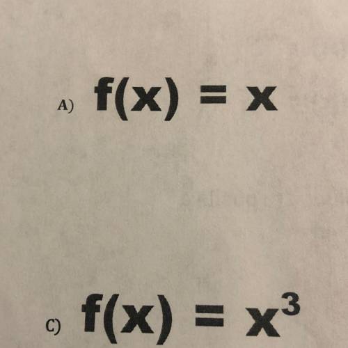 A)
f(x) = x
C)
f(x) = x3 
cuáles son las características de esta función?