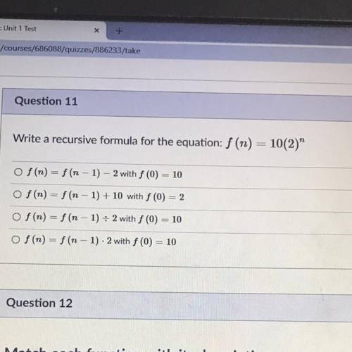 Write and recursive formula for the equation : f(n)=10(2)^n