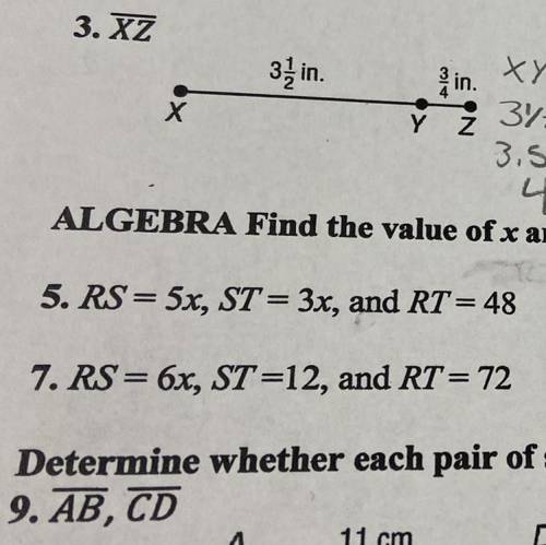 Find the value of X and RS if S is between R and T