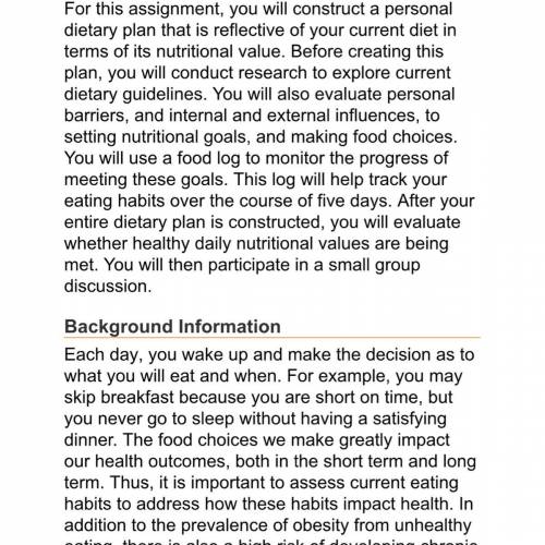 Nutrition and Health

Project: Dietary Plan Active
Instructions
Click the links to open the resour