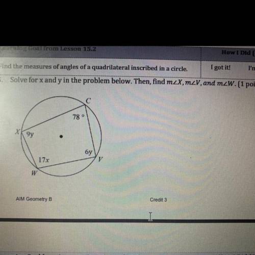 5. Solve for x and y in the problem below. Then, find m2X, mzV, and m W. Plzz helppp. I need to sho