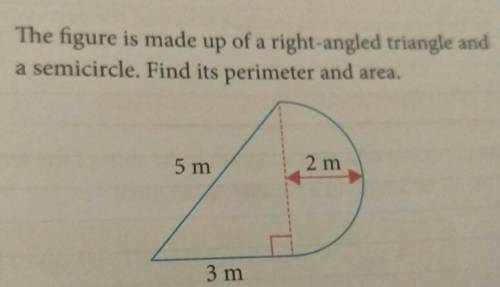 The figure is made up of a right-angled triangle and a semicircle. Find its perimeter and area. 5 m