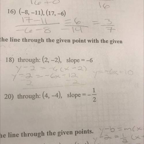 Write the slope-intercept form of the equation of the line through the given point with the given