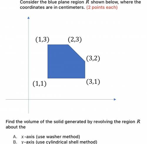 Find the volume of the solid generated by revolving the region about the

A.)-axis (use washer met