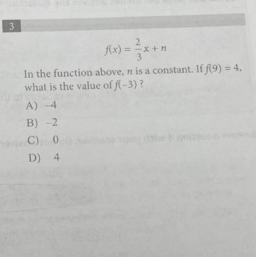 In the function above n is a constant if f(9)=4 what is the value of f(-3)