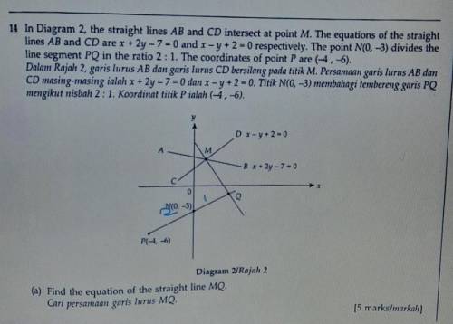 Help me plz(a) Find the equation of the straight line MQ.​