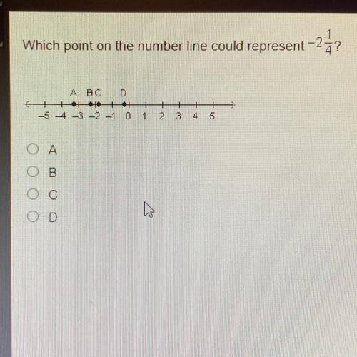 Which point on the number line could reprezent-232
A 
B
C
D