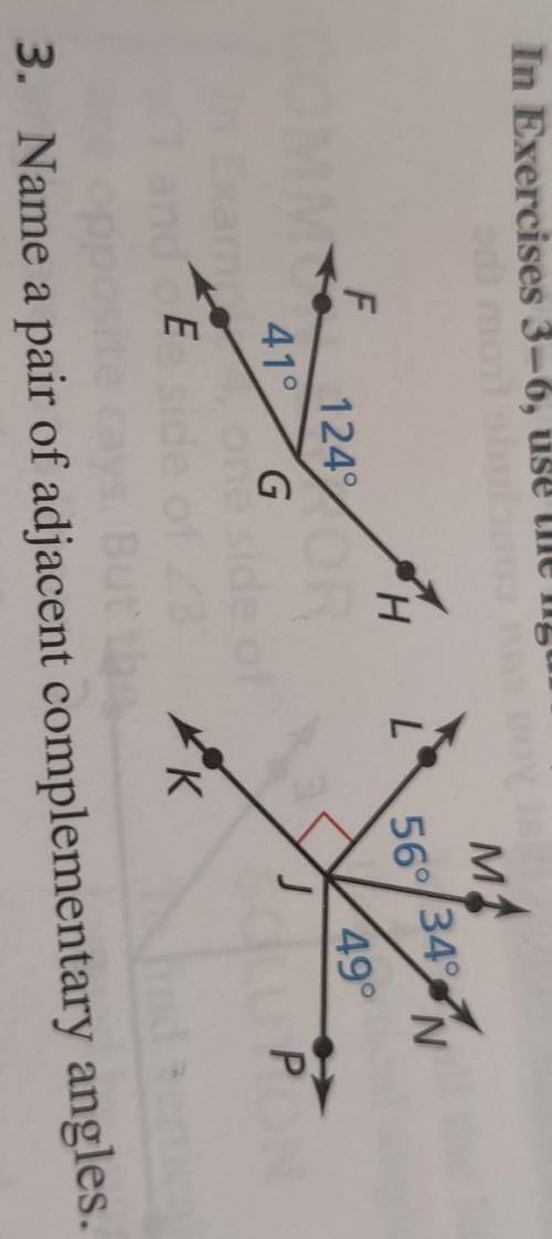 Name a pair of adjacent complementary angles​