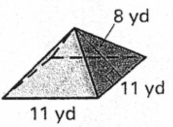 Referring to the figure, find the surface area

of the pyramid shown. Round to the nearest whole n