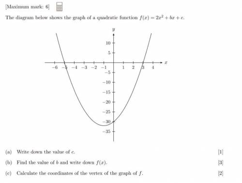 The diagram below shows the graph of a quadratic function f(x) = 2x^2 +bx+c