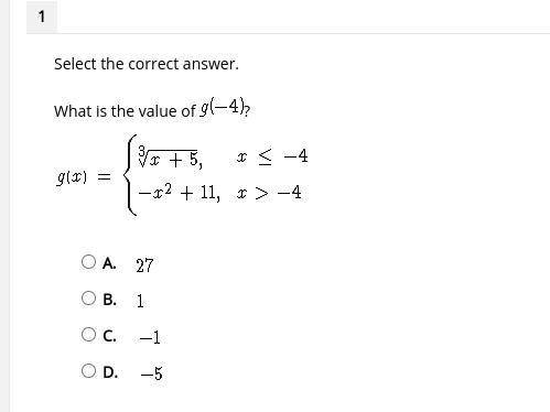 Select the correct answer.
What is the value of g(-4) ?