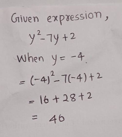 Evaluate the expression when y=-4.
y²-7y+2