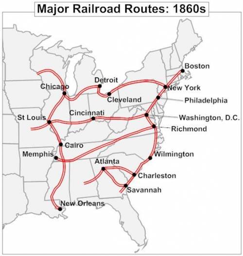 Based on the map, which is the most likely reason a railroad line was extended to New Orleans, Loui