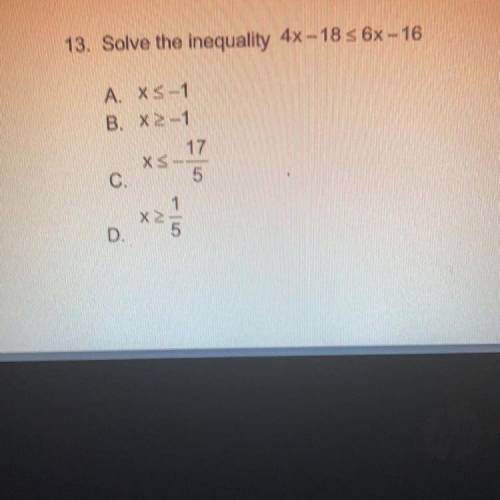 Solve the inequality 4x-18<_6x-16