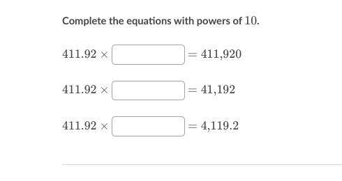 Complete the equations with powers of 10.