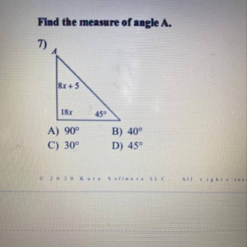 Find the measure of angle A.