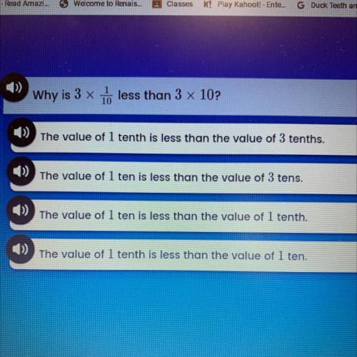 Why is 3 x 1o less than 3 x 10?

The value of 1 tenth is less than the value of 3 tenths.
The valu