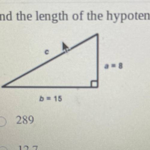 Find the length of the hypotenuse in the following right triangle.