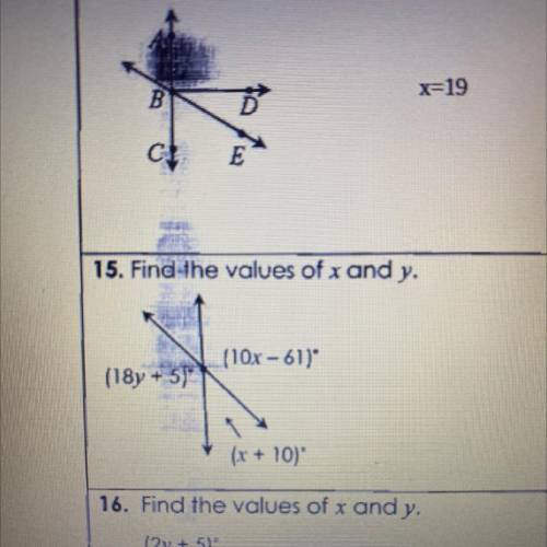 15. find the values of x and y