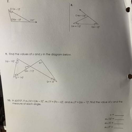 Could use some help with 10th geometry, i believe I am supposed to solve for x for #7/8