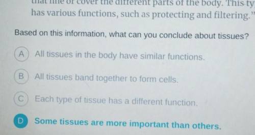 Read the following sentences from the text. A group of human cells band together and form a tissue