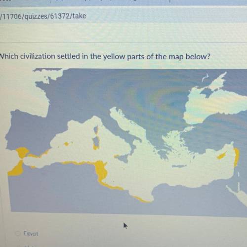 Which civilization settled in the yellow parts of the map below?

Egypt
Hebrews
Phoenicia
Mesopota
