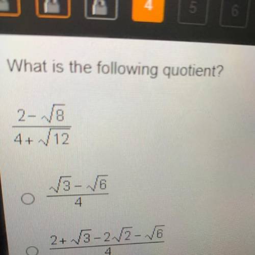 What is the following quotient 2-sqrt8/4+sqrt12
