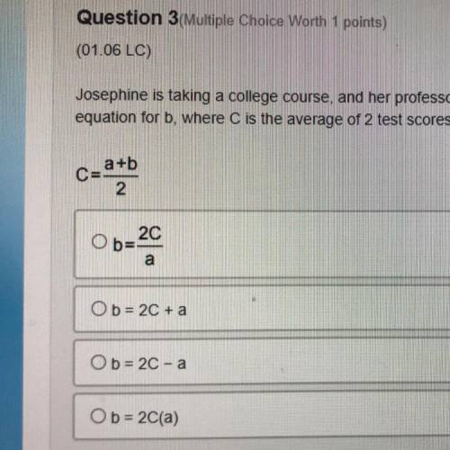 Josephine is taking a college course, and a professor bases the course grade on an average of two t