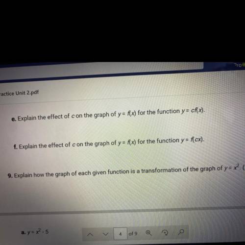 E. Explain the effect of con the graph of y = f(x) for the function y= cf(x).