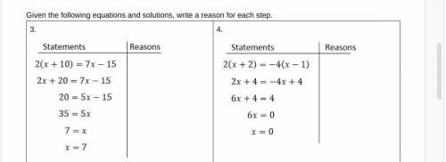 Please help me 

Given the following equations and solutions, write a reason for each step. 
(