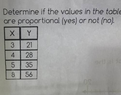 Determine if the values in the table are proportional (yes) or not (no)