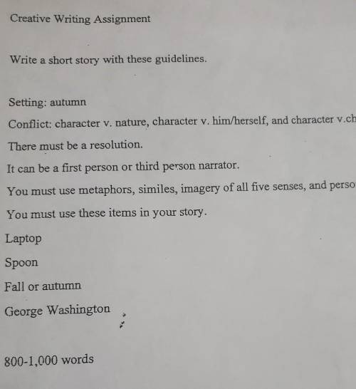 I need help on a creative writing assignment please help, ​