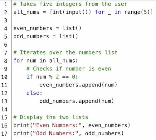 Write in Python Programming to take 5 integer numbers from the user and store those numbers in num l