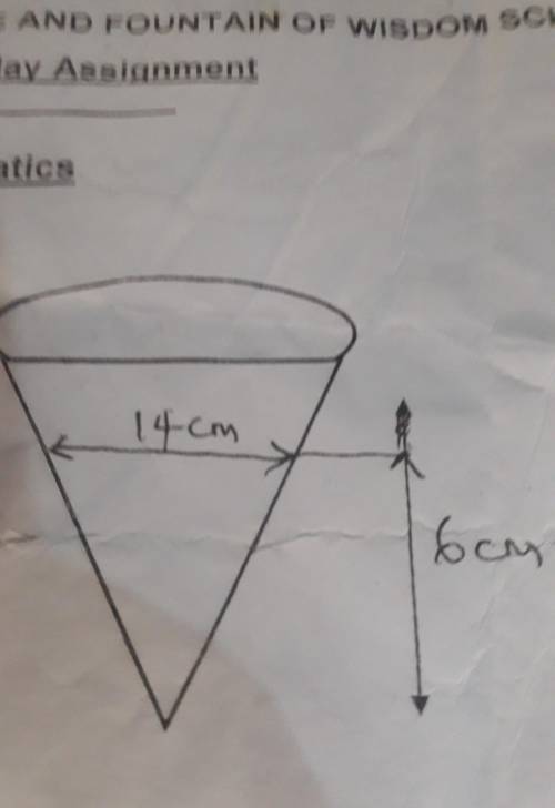 The diagram above shows a hollow cone that contains water up to 6cm from vertex. The diameter of th