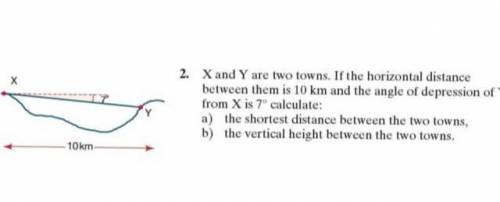 2. X and Y are two towns. If the horizontal distance between them is 10 km and the angle of depress