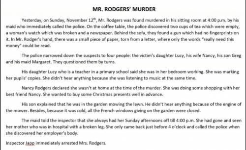 Why was Mrs. Rodgers arrested, if wrong who is the murderer, and why?
