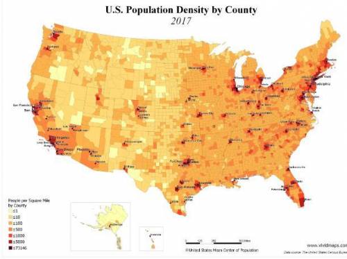 Based on the map, where do most people in the United states live, East and Central US or Western US