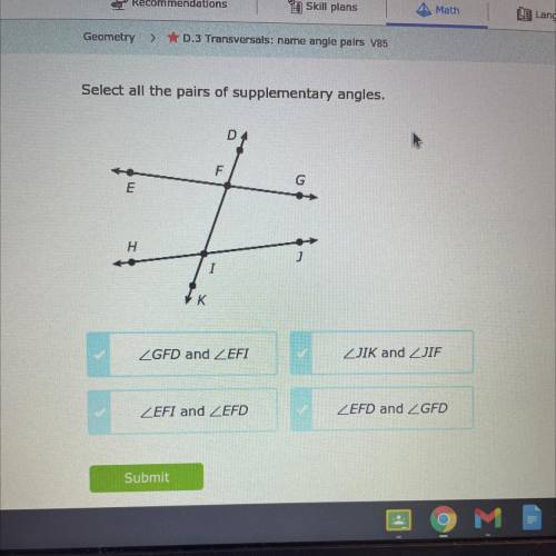 Which ones are supplementary angles?