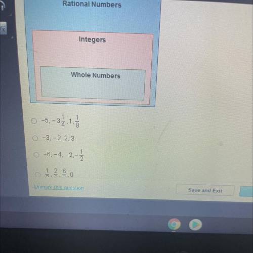 Which set of numbers includes only integers?
Rational Numbers
Integers
Whole Numbers